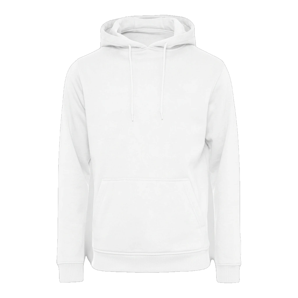 Build Your Brand Heavy Hoody – Beispielfoto in Weiß (in 32 Farben erhältlich)